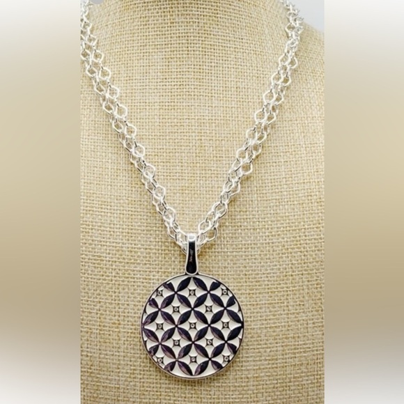 Classic Patterned Scarf in Blue and Gold and matching Premier Designs Necklace - Picture 9 of 11